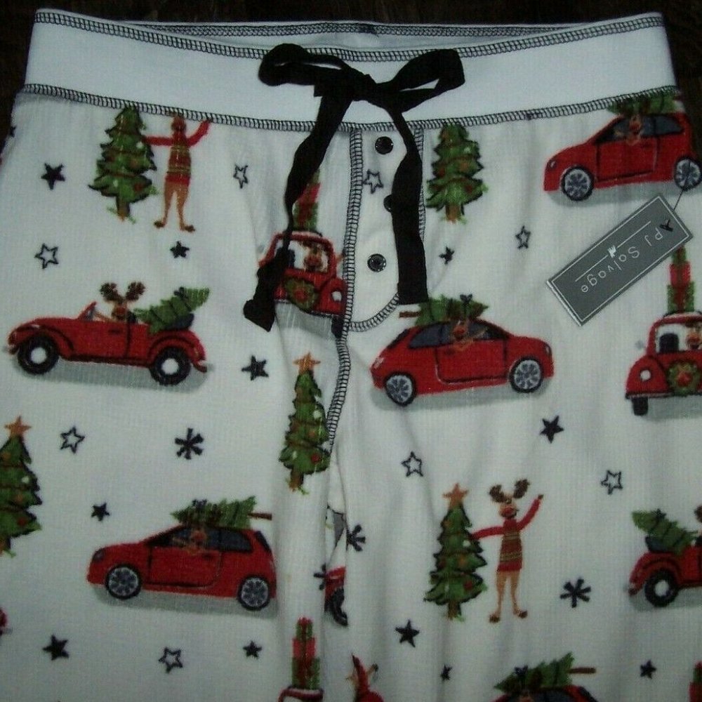NWT $68 PJ Salvage Ivory Black Thermal Fleece Pajama Lounge Jogger Pants